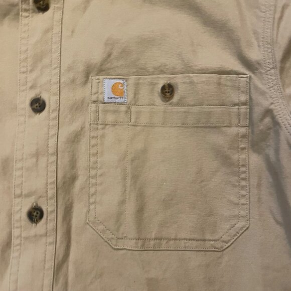 Carhartt Mens Relaxed Fit Button-Up Khaki Shirt Size M - Picture 2 of 8